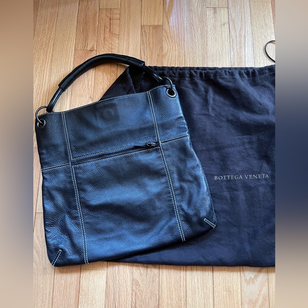 Bottega Veneta, Vintage Black w/white stitching Deerskin Leather Hobo bag - Picture 2 of 14